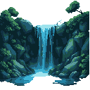 make a beauyfull cascade, a nature cascade with deep dark colours of green and blue