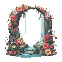 make a beauyfull cascade,  a medieval nature cascade with plenty of flowers