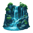 make a beauyfull cascade, a nature cascade with deep dark colours of green and blue