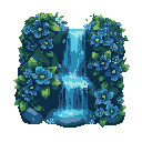 make a beauyfull cascade, a nature cascade with plenty of flowers. deep colours of green and blue, the flowers need to be dark and with plenty of shine