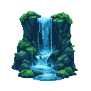 make a beauyfull cascade, a nature cascade with deep dark colours of green and blue