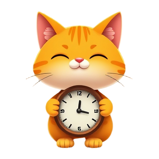 orange cat with a brown clock down