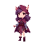 crie uma animação de uma garota com roupas na paleta de cor purpura/roxo, medieval, capuz, cabelo loiro correndo. trabalhe em cima do design cartonesco e minimalista, se inspirando em celestia 