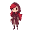 crie uma animação de uma garota com roupas na paleta de cor purpura/roxo, medieval, capuz (chapeuzinho vermelho) , cabelo loiro correndo. trabalhe em cima do design cartonesco e minimalista, se inspirando em celestia 