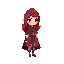 crie uma animação de uma garota com roupas na paleta de cor purpura/roxo, medieval, capuz (chapeuzinho vermelho) , cabelo loiro correndo. trabalhe em cima do design cartonesco e minimalista, se inspirando em celestia 