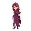 crie uma animação de uma garota com roupas na paleta de cor purpura/roxo, medieval, capuz (chapeuzinho roxo) , cabelo loiro correndo. trabalhe em cima do design cartonesco e minimalista, se inspirando em celestia 