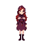 crie uma animação de uma garota com roupas na paleta de cor purpura/roxo, medieval, capuz (chapeuzinho roxo) , cabelo loiro correndo. trabalhe em cima do design cartonesco e minimalista, se inspirando em celestia 