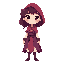 crie uma animação de uma garota com roupas na paleta de cor purpura/roxo, medieval, capuz (chapeuzinho roxo) , cabelo loiro correndo. trabalhe em cima do design cartonesco e minimalista, se inspirando em celestia 