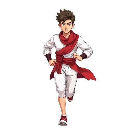 running male character sheet wearing white and red cloths good looking and clear
