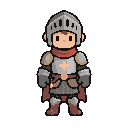 a knight or crusader with no helmet and no weapon. similar art style to the game mini healer except with smaller heads