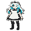 create a character for my game with long white hair with blue streaks similar to furina from genshin impact, wearing a maid outfit. 