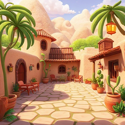 mexican villa, background without people, or animals. pixar style.