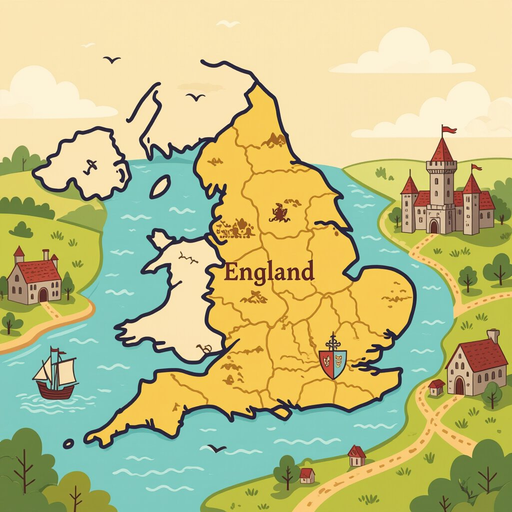 map of england, medieval art style, just landscape no objects, warm desaturated colours, nostalgic