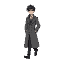 man with a long trench coat walking black hair 
