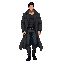 tough muscular male in his thirties with an open long trench coat walking black hair sort of like blade runner rick deckard