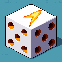  centered dice face showing [1-6 dots / yellow lightning bolt]