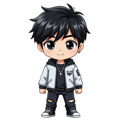 kpop idol with black hair chibi
