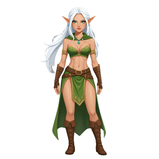naked female elf with white hair