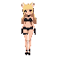 1girl, full body, long blonde hair, red eyes, tanned, fluffy ears, wearing tight black bikini, black choker with pendant, latex mini skirt , black gloves
