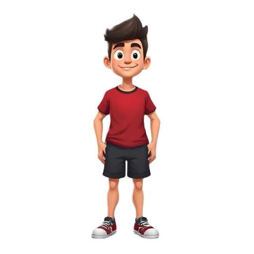 um homen de blusa vermelha e shorts preto 