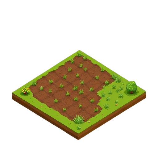 i need an isometric tileset with: a soil, a plowed soil and a grass 