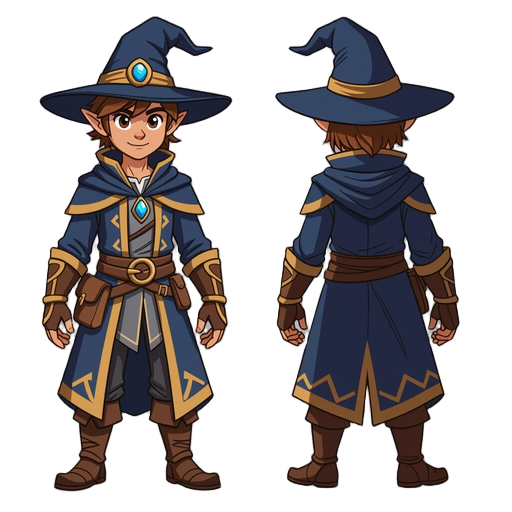 cria uma outfit de mago para tibia na perspective 45 topdown de 