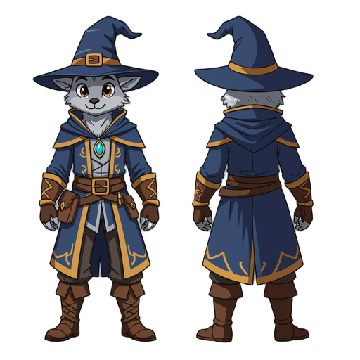 cria uma outfit de mago para tibia na perspective 45 topdown de 