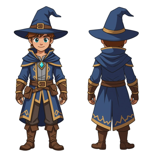 cria uma outfit de mago para tibia na perspective 45 topdown de 
