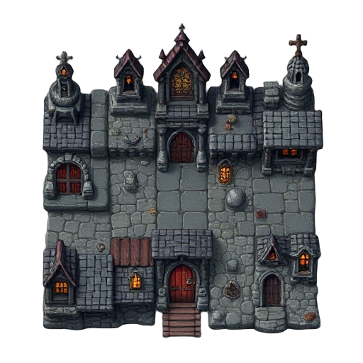 create a set of tile sets with a dark horror medieval fantasy theme.