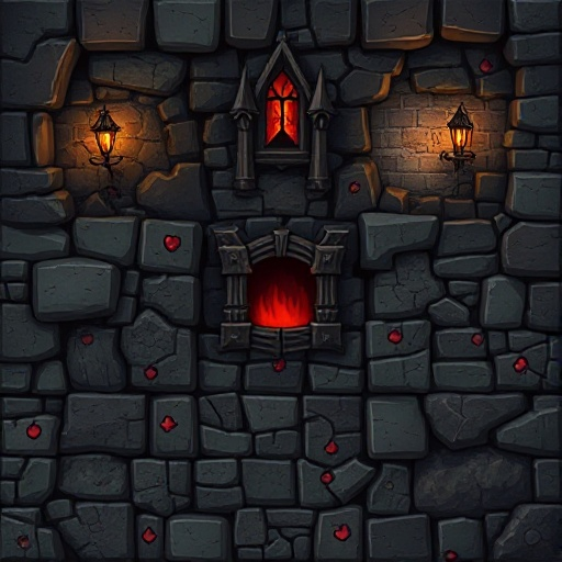 create a set of tile sets with a dark horror medieval fantasy theme.
