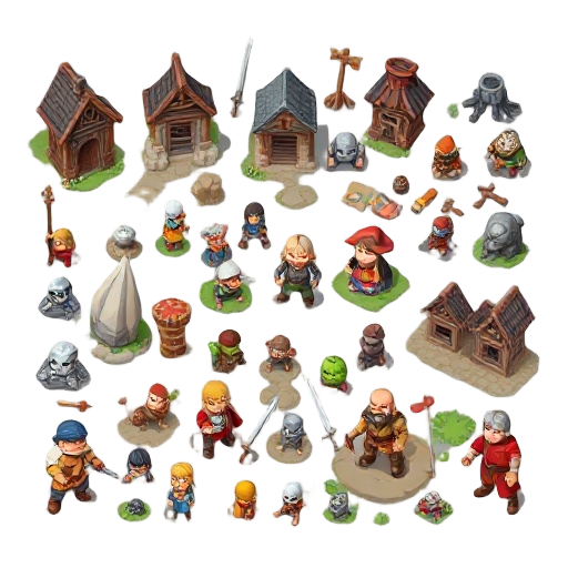 generate for me a set of 50 sprites for a 2d top-down medieval fantasy game.