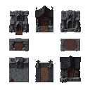 create a set of tile sets with a dark horror medieval fantasy theme.