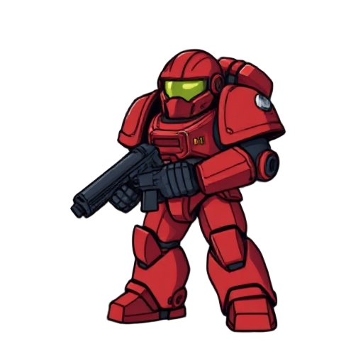 space marine, red power armour, holding boltgun, 32bit sprite