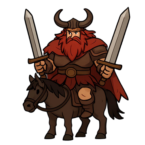 create starscourge radahn from elden ring on his horse, disproportionately large for his body, wielding his two swords.