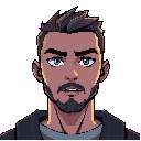 pixel anime style face close up of man speaking cyberpunk style