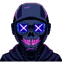 anime pixel man mask casket glasses neon lights close up cyberpunk style