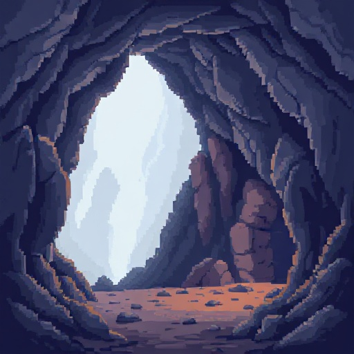 16 bit pixeled grey cave 