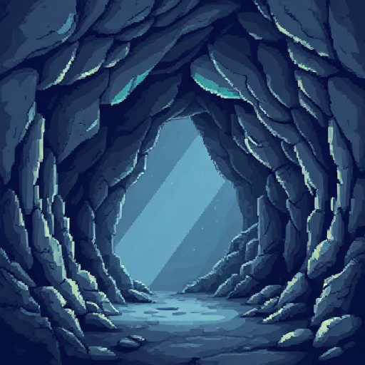 16 bit pixeled grey cave inside