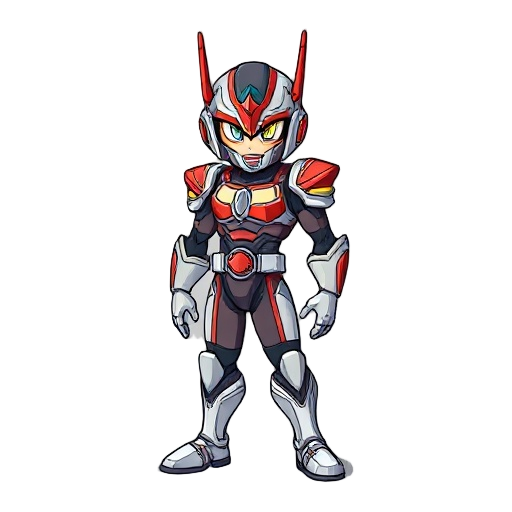 personagem se transformando e ganhando uma armadura tokusatsu 