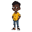um jovem negro de 1,65 de altura, cabelo crespo e com camisa amarela e calça cinza