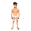 a man with no clothes, wearing only underwear.