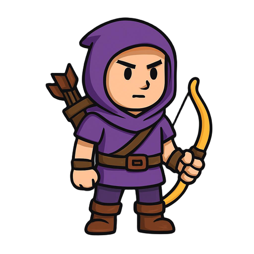 archer, wearing purple clothes and carrying a yellow bow