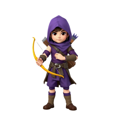 archer, wearing purple clothes and carrying a yellow bow
