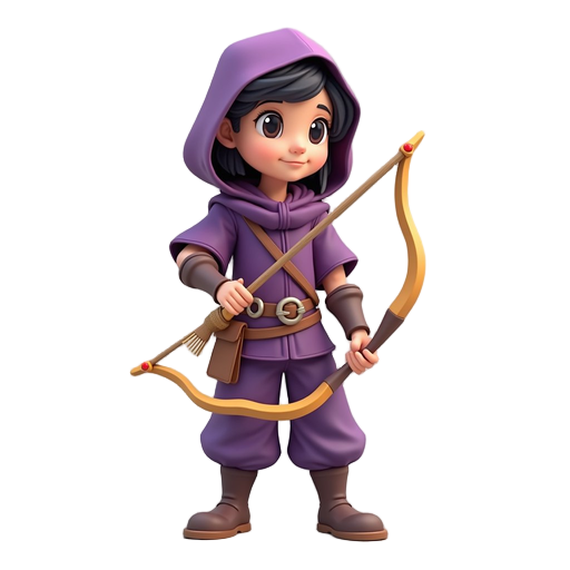 archer, wearing purple clothes and carrying a yellow bow