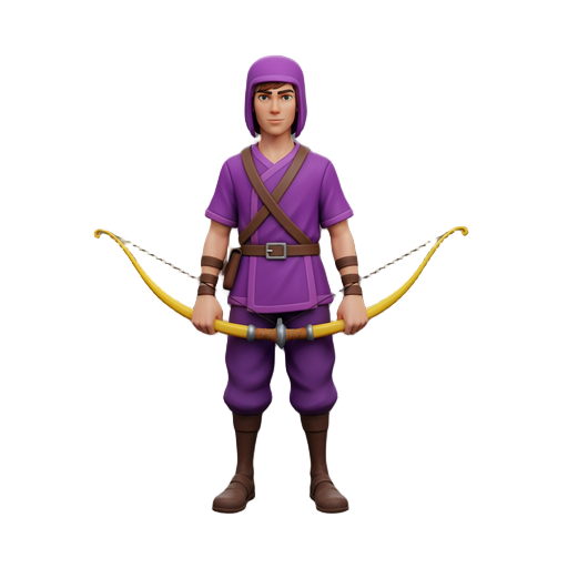 archer, wearing purple clothes and carrying a yellow bow