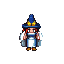 witch woman, with white fur, blue hat with a yellow ribbon and pointed tip, red hair and light blue clothes, brown boots, green eyes