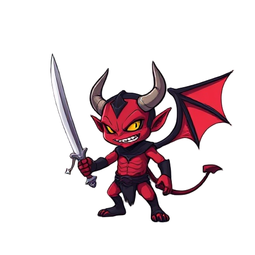 faça um demonio com uma espada e asa, com cores em vermelho e preto