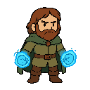a character that is from mid-earth. in this earth there will be no weapons. people will use their punches as weapons. when they want to punch, their hand will get a blue aura. draw an in-game character.