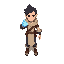 a character that is from mid-earth. in this earth there will be no weapons. people will use their punches as weapons. when they want to punch, their hand will get a blue aura. draw an in-game character.