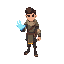 a character that is from mid-earth. in this earth there will be no weapons. people will use their punches as weapons. when they want to punch, their hand will get a blue aura. draw an in-game character.